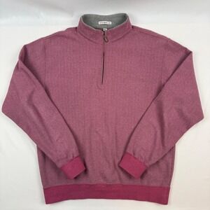 Peter Millar Mens Raspberry Herringbone 100% Cotton 1/4 Zip Pullover MF13K37 M